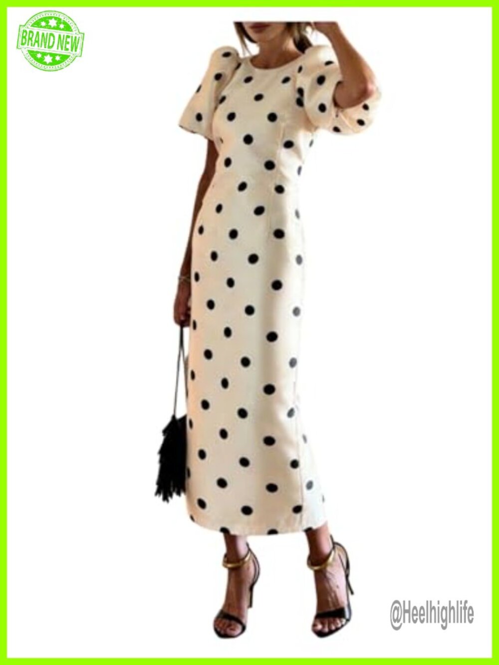 Polka Dots Bubble Maxi Dress Puff Sleeve Cocktail Wedding Guest